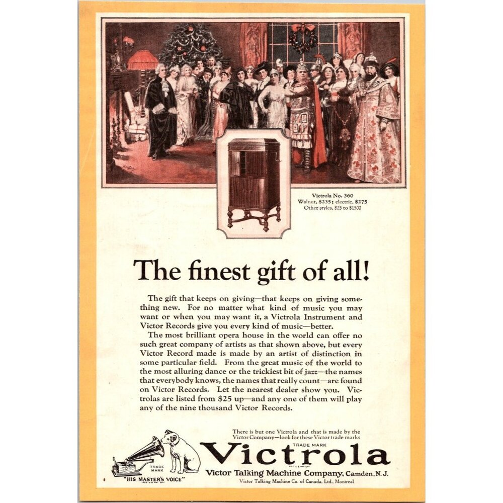 PRINT AD 1924 Victrola No. 360 Victor Records Christmas 6 x 9